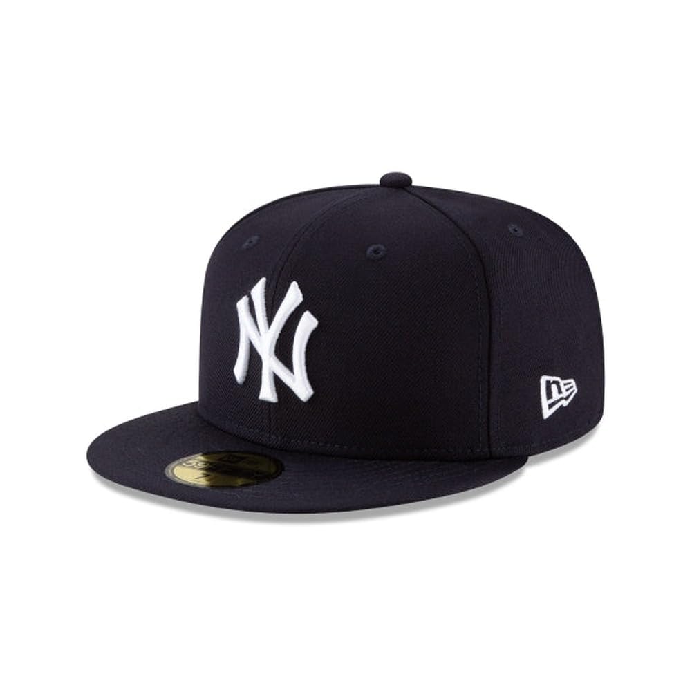 New Era MLB 59FIFTY New York Yankees Wool Navy Team Color Logo Authentic Collection Fitted On Field Baseball Hat, Black, 7.25