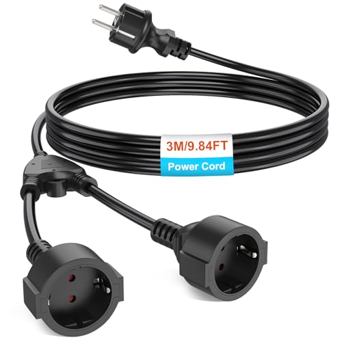 Câble de prolongation HITRENDS avec 2 prises Schuko de 3m noir en cuivre pur IP44