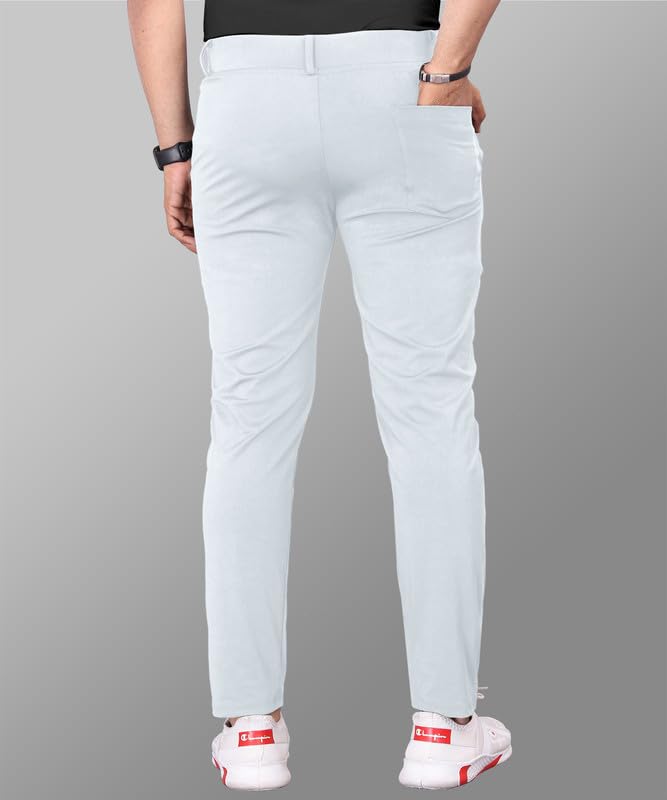 Image of MiraMichi Men's Slim Fit Stretchable Casual Mid Rise Trousers | Stylish Lycra Blend Pants for Office, Party