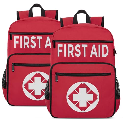 IBVIVIC Mochila de primeiros socorros, bolsa médica de emergência vazia com vários bolsos para acampamento em viagens ao ar livre, apenas bolsa (vermelha, pacote com 2)