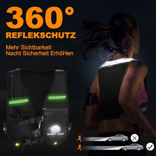 Laufweste Damen Herren - Ultraleicht Running Vest mit 500ml Trinkflasche, 6 Taschen, Atmungsaktiv, Verstellbar, Reflektierende Laufrucksack füR Laufen, Marathon, Wandern, Radfahren