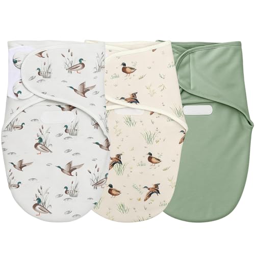 Oudain 3 Pcs Mallard Duck Swaddles for Newborns Organic Cotton Adjustable Swaddles 0-3 Months Newborn Gift Breathable Soft Nursery Swaddling Blankets for Baby Boy Girl