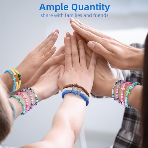 WOVTE Jesus Bracelets WWJD Bracelets Christian Bracelet Pack, Handmade Elastic Colorful Polymer Clay Beaded Bracelets Inspirational Religious Reminder Jewelry for Woman4