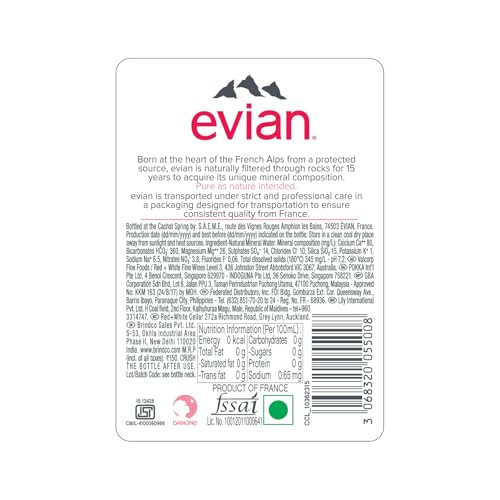 Image of Evian Natural Spring Water, Naturally Filtered Spring Water in Large Bottles, 1 Litre x 12 Bottles