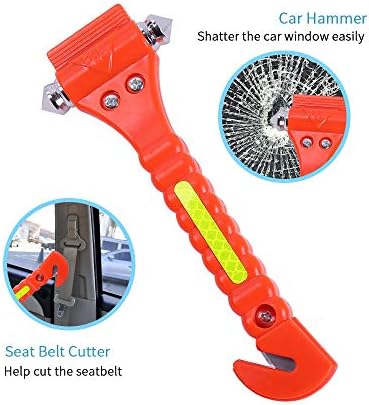 DeCho 4 Pack Car Emergency Escape Window Breaker and Seat Belt Cutter Hammer with Light Reflective Tape
