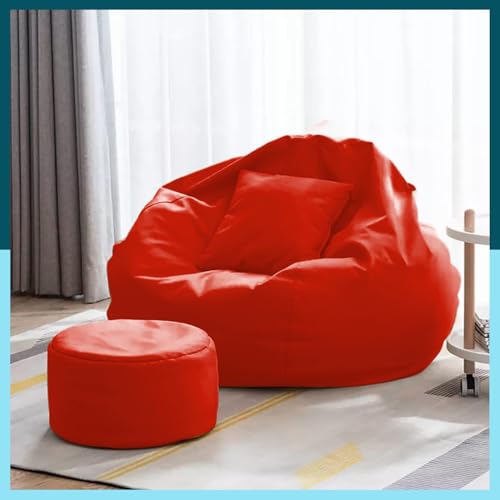 Image of Biggie Bean Bag 7XL Bean Bag Chair with Beans Filled - The Classics Bean Bag Sofa - Combo Set-Styled for Elegance with Free Cushion & Footrest (Matching Color : Yfexa Red)