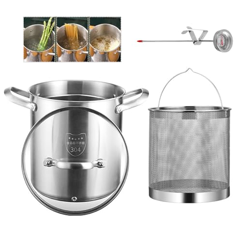 MZBDYYF 5L Frying Pot Crafted from 304 Stainless Steel with Oil Filter Basket and Thermometer - Ideal Japanese Tempura Cooker for Asparagus