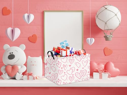 Image of Rectangular Pink Basket Kids Baby Storage Bin Basket Organizer Box for Girls Love Room Decor(Pink Striped Heart)