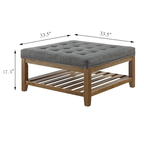 24Kf BEN5072003 Large Square Upholstered Tufted Linen Ottoman Coffee Table thumb #4