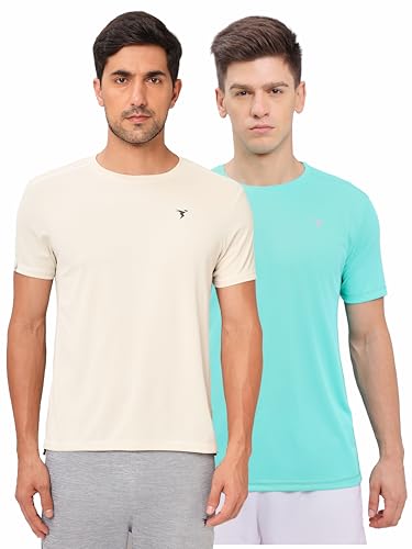 Image of TECHNOSPORT Men's 100% Polyester Slim Fit Solid Short Sleeve T-Shirt for Gym, Workout, Sports and Regular Use - Pack of 2