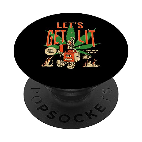 Funny Retro Vintage Get Lit Marijuana CBD Weed Pot Leaf PopSockets Swappable PopGrip