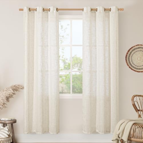 Image of LAMIT Natural Ivory Linen Curtains for Doorway, 80 inch Length Light Filtering Semi Sheer Drapes Bronze Grommet Neutral Panels for Bedroom /Living Room, 34 x 80 Inch, 2 Panels