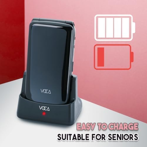 VOCA Big Button Flip Phone for Seniors Elderly | Unlocked 4G LTE | Loud Volume | SOS Button | Speed Dial | Predictive Text | Charging Dock | V340 (Black) - Image 5