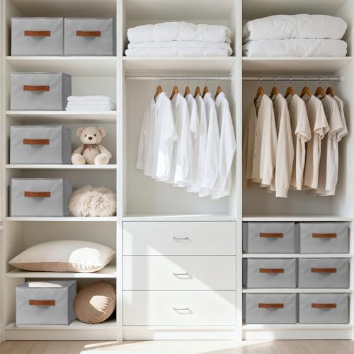 ThreeHome-5-Pack-Oxford-Fabric-Storage-Bins-Sturdy-Organizer-Baskets-Large-Closets-Organizers-Storage-with-Special-Small-Underwear-Organizer-Foldable-Gray-Clothes-Storage-Box-with-PU-Handles