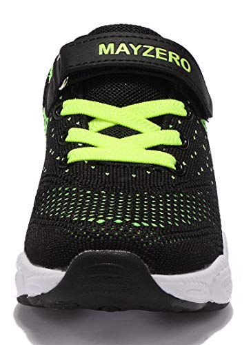 Vivay Kids Sneakers Mesh Breathable Boys Tennis Shoes Lightweight Athletic Sports Running Shoes (1z-Black/Green,Size 1 Little Kid)