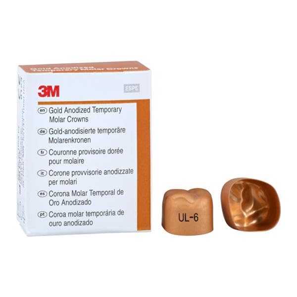 3M Solventum 940316 Gold Anodized Dental Crown Forms #6 Upper Left 5/Pk