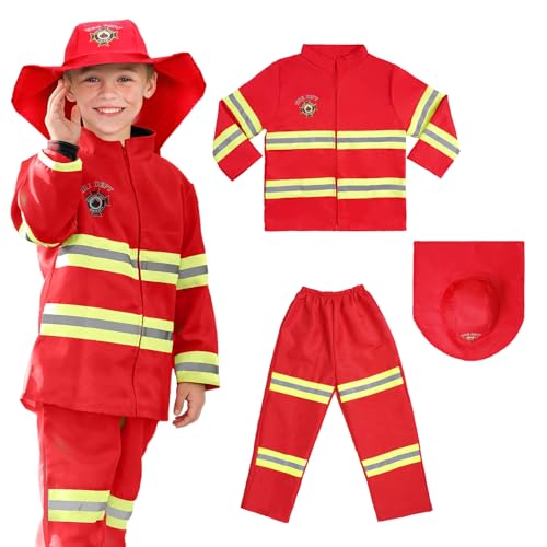 AYBUY Costume de Pompier pour Enfants, Déguisement Pompier, Accessoires de Déguisement de Pompier pour Enfants Parfait pour Halloween ou Carnaval, Jeu de...