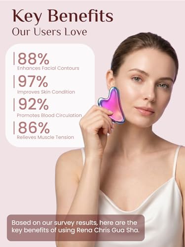 Image of Rena Chris Gua Sha Facial Tools, Stainless Steel Guasha Tool for Acupuncture, Manual Massage Tool for Jawline Sculpting and Puffiness Reducing, Gua Sha Facial Massage Tool (Irridescent)