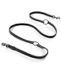 Tamy Laisse pour chien en cuir de buffle et néoprène - 2 m - Mousqueton en acier inoxydable noir - Réglable sur plusieurs positions - Noir #5