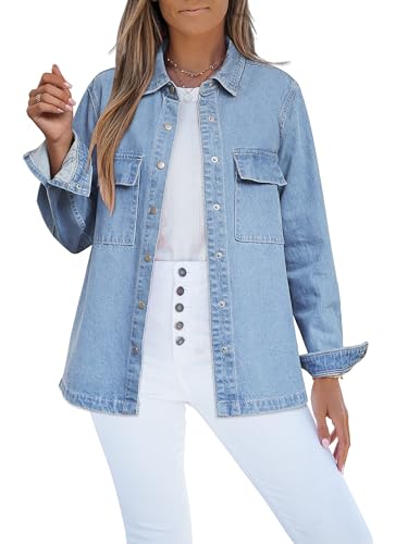 luvamia Denim Shacket Women Oversized Jean Jacket For Light Blue