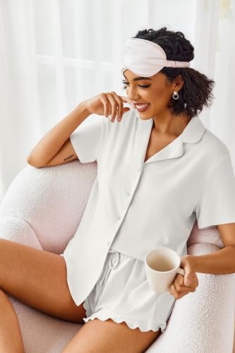 Ekouaer Pajamas Set for Women Short Sleeve Sleepwear Button Down Pjs Lounge Sets Soft Nightwear3