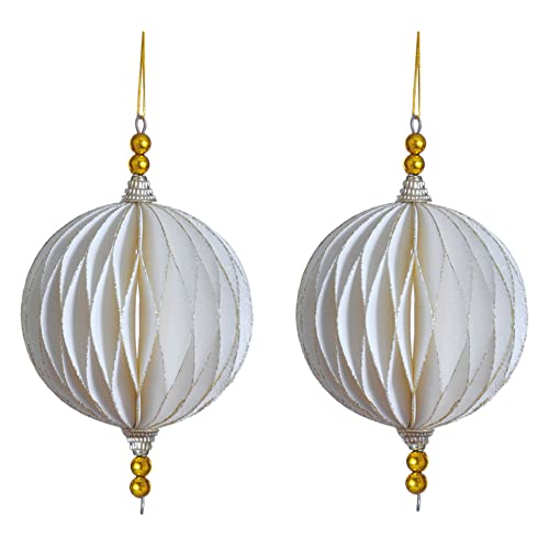 Weihnachtsdeko Baumschmuck -Ornary- 2er-Set Papier 9x17cm Weiss-Gold Cover