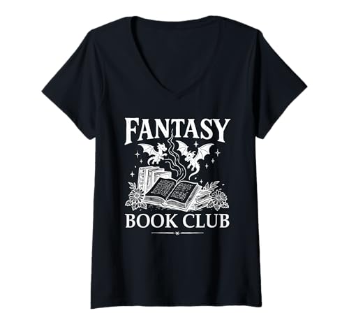 Femme Fantasy Book Club Dragon Books and Dragons in My Fantasy Era T-Shirt avec Col en V