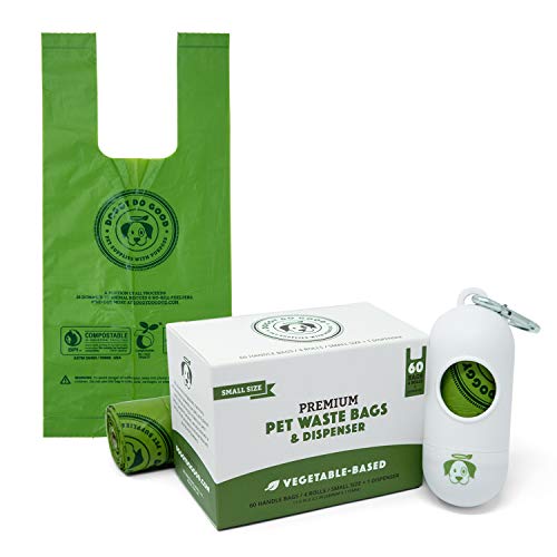 Biodegradable Dog Poop Bags | Compostable Dog Waste Bags with Bag Dispenser | 100% Plastic Free, Unscented, Vegetable-Based & Eco-Friendly, Thick & Leak Proof | Small Size for Small Breeds | 60 Count