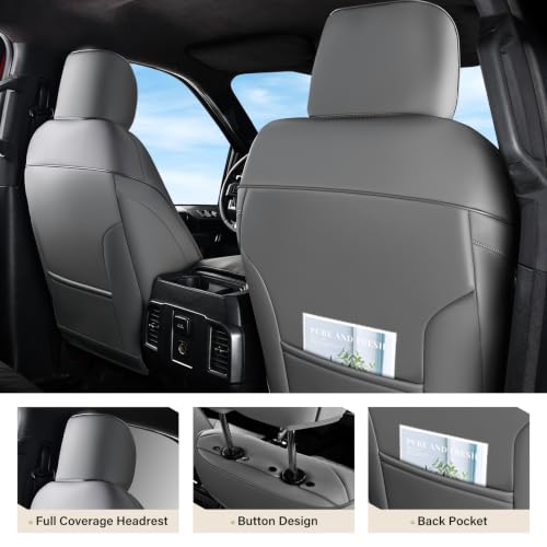 Image of Coverado Premium Leather Truck Front Seat Covers - Custom Fit, Waterproof, Heavy Duty, Anti-Spill, Scratch Resistant Protector for Ford F150 2015-2026, F250-F450, BGray