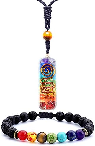 M&N Jewelry Designs Crystals and Healing Stones - 7 Healing Energy Chakra Stones, Natural Tiger Eye, Adjustable (Necklace and Bracelet)
