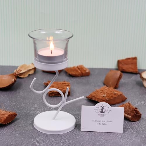 Image of HOSLEY Clear Glass Tealight Candle Holders|White Tealight Candle Holders with Glass Holders Perfect for Home Decor Tabletop Centerpiece| Pack of 1 with Pack of 1 Tealights
