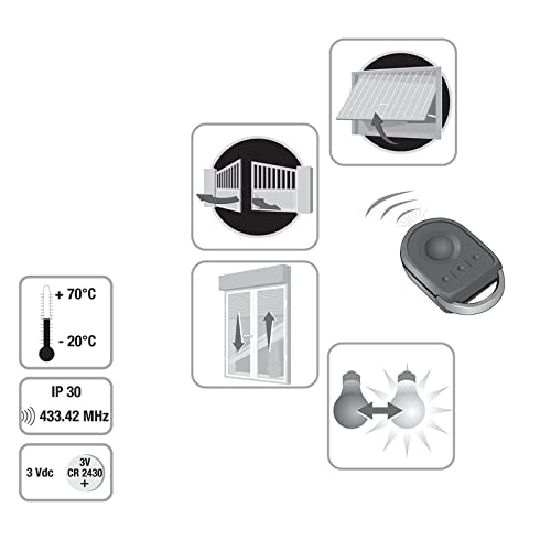 433 MHz 4-kanaals afstandsbediening voor garagedeur, rolgordijn, toegangspoort – batterij CR2430 - Afbeelding 3