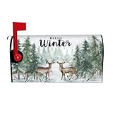 Droerfes Christmas Deer Mailbox Covers Magnetic Christmas Winter Mailbox Wraps Standard Size 21x18 Inch Post Letter Box Cover for Outdoor Garden Yard Decor