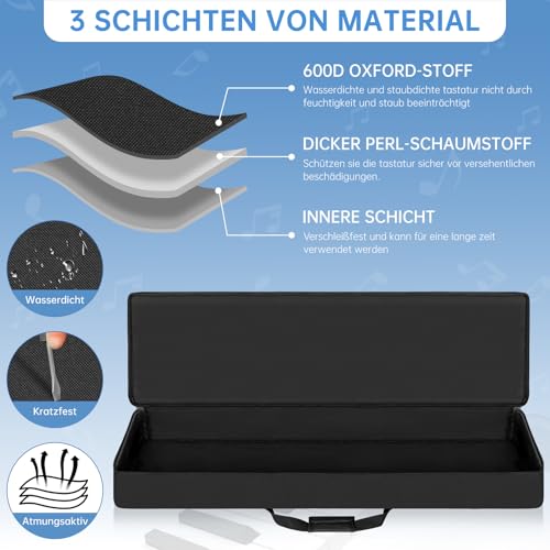 OUUTMEE 88 Keyboard Tasche Zwei Möglichkeiten Zum Tragen,136 x 18 x 34 cm Keyboard Piano Tasche,600D Waterproof Oxford Cloth Piano Tragetasche,Schwarz