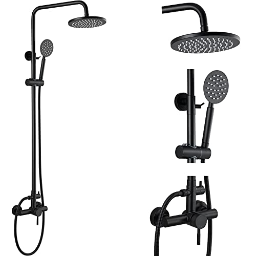 Midanya Matte Black Outdoor Shower Fixture Set Sus304 Stainless Steel Wall Mount Showe Fixture System 8 Inch Rain Shower Single Handle Shower Faucet With Round Hand Sprayer Adjustable Slide Bar #TOP8