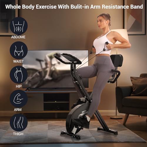 Bicicleta Estática, Micyox MX-600 Bicicleta de Ciclismo Interior Plegable Magnética con Pantalla LCD y Sensor de Frecuencia Cardíaca, Bicicleta con Bandas de Resistencia que Ahorra Espacio - Imagen 4