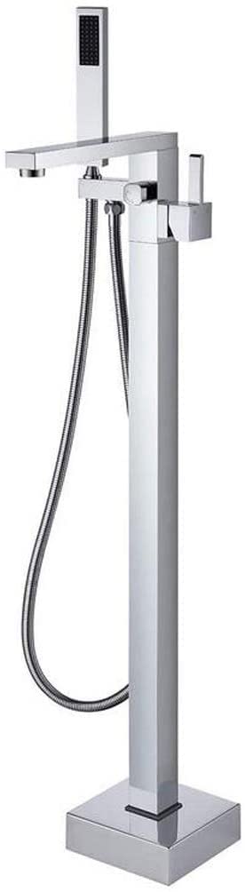 OZBMA Shower Set System, Freestanding Bathtub Faucet Tub Filler Black Floor Mount Bathroom Taps Brass Single Handle with Hand Set,Brushed Nickel (size_name Chrome)