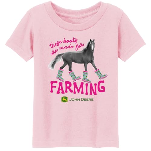 John Deere Toddler Girls Horse in Rain Boots Short Sleeve Tshirt These Boots are Made for Farming in Pink