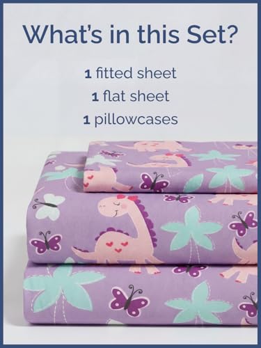 Image of Kids Twin Size Pink Dinos Bed Sheets - 3 Piece Kids Pink Dinos Sheet Set | Pink Dinos Themed Bedding, Ultra-Soft, Cute & Cozy, Breathable & Machine Washable, Bed Set for Boys, Girls & Teens & Cooling