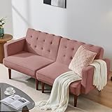 Furnify Futon Sofa Bed, 71" Fabric Sleeper Sofa, Mid Century Sofa Cama Moderno, Convertible Sofa Bed Couch with Adjustable Backrest, Versatile Loveseat Small Sofa for Living Room,Dorm, Velvet Pink
