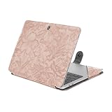 MOSISO Case Compatible with MacBook Air 13.6 13 inch M4 M3 M2 M1/Pro 13 inch M2 M1 2026-2016 Release, Embossed Retro Hibiscus PU Leather Portfolio Protective Stand Cover, Pink