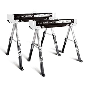 WORHAN® Zaagbok JOBSITE Tafelpaar Schragen Stevig Robuust (Set Van 2) Snel Af Te Stellen Antislippoten Opklapbaar Hoogwaardig Staal S600B