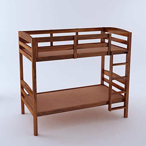 Image of Ganpati Arts Sheesham Wood Katy Bunk Bed Twin Over Bed with Ladder Wooden Bunk Bed Without Storage for Bedroom Living Room Home - (Natural Finish) 1 Year Warranty