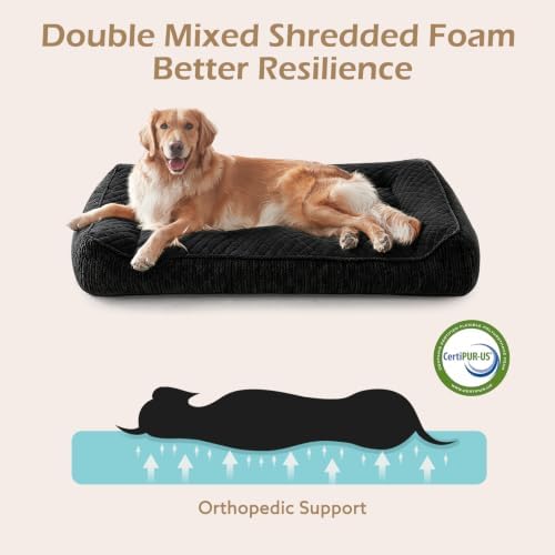 JOEJOY Extra Large Orthopedic Dog Beds Large Sized Dog, Extra Thick Foam Pet Bed Sofa with Bolster Sides, Large Sized Dog Bed with Removable Washable Cover, Non-Slip Bottom, Black, 48''x35'' - 2