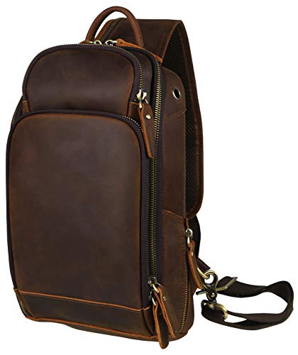 OakHide Mens Genuine Leather Sling Chest Bag Cross Body Shoulder Daypacks For 10.5 Inches iPad
