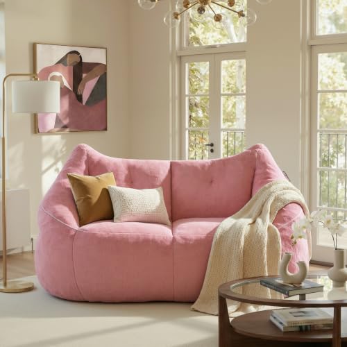 Image of Relefree Oversized Pink Bean Bag Chairs for Adults,Bean Bag Loveseat Sofa,Boneless loveseat for Reading,2 Seater Lazy Sofa for Small Spaces,Mini Small Couches for Living Room,Bedroom,Apartment