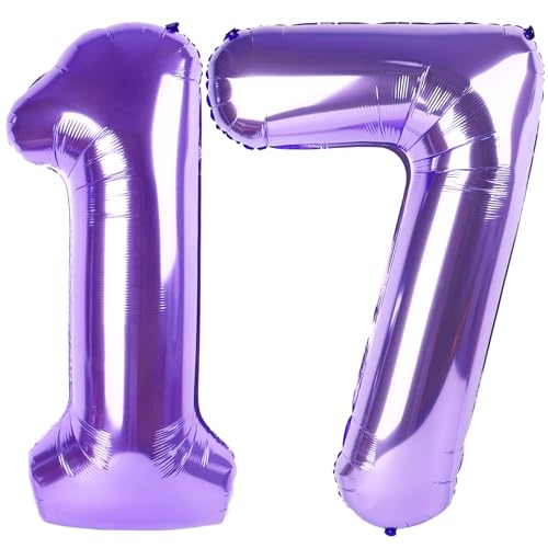 Image of Number Balloons Purple 17 Balloon 40 inch for 17 Birthday Party Decoration | Saturated Color, Large 40 in, With Straw & Hanging Hole, For Back-to-School Season, Wedding, Christmas, New Year, Anniversary