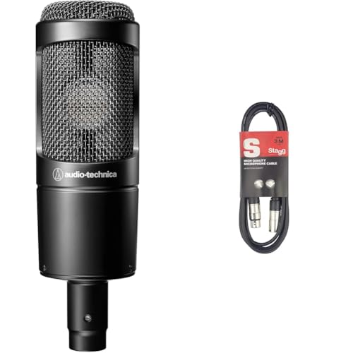 Audio-Technica 20 Series AT2035 Cardioid Condenser Side Address Microphone & Stagg 3m XLR to XLR Plug Microphone Cable