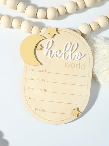 Image of Ylsteed Baby Announcement Signs Baby Name Sign Wooden Hello World Newborn Sign Baby Birth Announcement Sign Newborn Photography Props Baby Shower Hospital Nursery for Boy and Girl