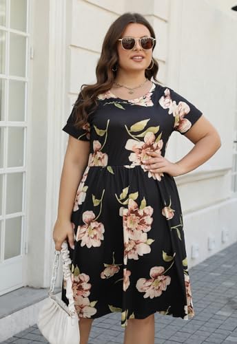Image of Nemidor Women Plus Size Casual Dress Midi Flt Flare Pocket